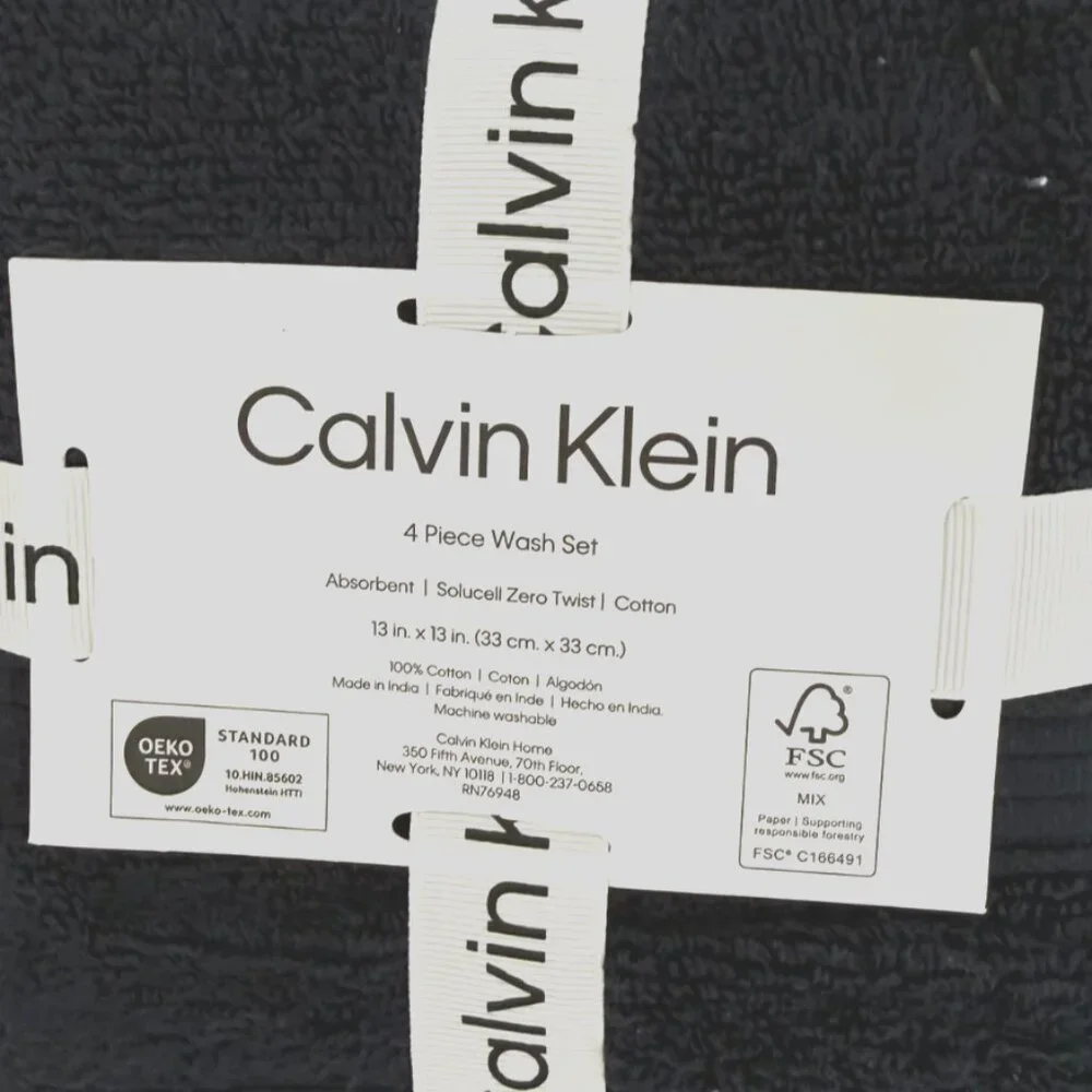Calvin Klein Home Navy Washcloth Set 4pc 100% Cotton 13x13 Towels Bathroom NWT